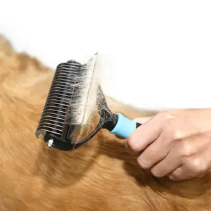 Bán sỉ chia kết thúc tóc remover lược-Pet 2 Trong 1 Thép Không Gỉ Sạch Loại Bỏ Lông Công Cụ Chải Chuốt Lược Chó Deshashing Hai Mặt Chó Lông Bàn Chải Chó
