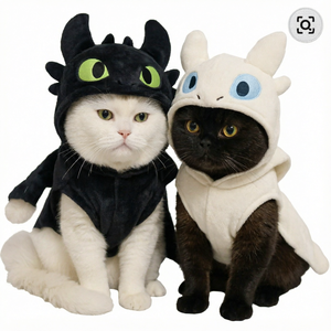 Mantel Musim Dingin Hewan Peliharaan Kartun Lucu, Sweater Anjing Kucing Berbahan Fleece Lembut, Pakaian Anak Anjing dan Anak Kucing Berkerudung, Kostum Halloween - Product Image 1
