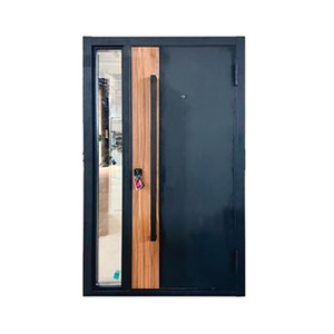 Porte d'entrée de sécurité de luxe moderne avec panneau en grain de bois, anti-effraction, ouverture manuelle plate, porte complète sur mesure - Product Image 5