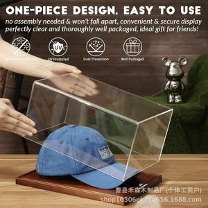 Hesen Solid Wood Baseball Cap Display Case Transparent Acrylic <b>Hat</b> <b>Stand</b> With Shelves For Collection Storage - Product Image 1