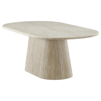 Table à manger ovale en travertin Dream Home avec piétement conique cannelé, en pierre naturelle texturée, pour salle à manger de villa
