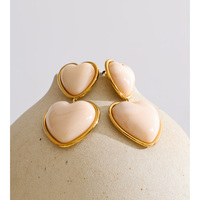 Boucles d'oreilles JINYOU 6259 étanches en acier inoxydable plaqué or 18 carats, grosses boucles d'oreilles pendantes en résine double cœur, bijoux