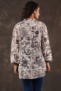 Elegante Blusa de Mujer con Estampado Floral Abstracto, Cuello con Lazo, Manga Larga, Corte Holgado, Estilo Casual - Product Image 4