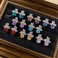 Anting Bunga Potongan Oktagonal Berlian Berkilau, Anting Bulat Hyacinth Tembaga, Aksesoris Fashion untuk Wanita