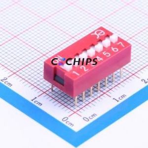 DSWB07LHGET DIP Switch Through hole Component (THT) Switch Flat Toggle, Raised Type Single Pole Single Throw 7 2.54mm - Product Image 1