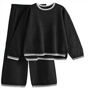 Ensemble de chandail à jambes larges en tricot à taille élastique élégant, respirant, écologique et extensible, nouvelle collection automne-hiver pour femmes - Product Image 1