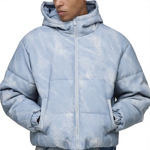 Veste matelassée à capuche pour homme, coupe ample, hiver, décontractée, épaisse, polyester, coupe-vent, fermeture éclair sur le devant, couleur unie bleu, fabrication OEM - Product Image 1