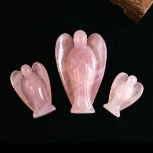 Charms Carved Guardian Reiki Healing Angel Natural Rose Quartz Crystal Angel Figurines For Gift Home Decor Angel Figurines