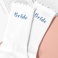 Chaussettes de mariée à volants en coton blanc avec imprimé bleu « Bride » pour mariage et fête nuptiale