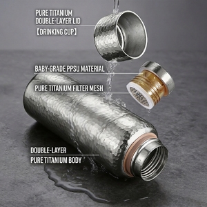Gehämmerter Reintitan 99,9% Ti 12h Heiß 24h Kalt 350g Antibakteriell FDA Individuelles Logo Schneller Versand 2026 Neu Vakuumisolierte Flasche - Product Image 5