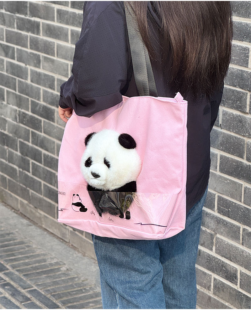 3D Plush Panda Character Canvas Outdoor Handbag 3D Promotional Tote Bag for Food Storage Indoor and Outdoor Use Cartoon Tote