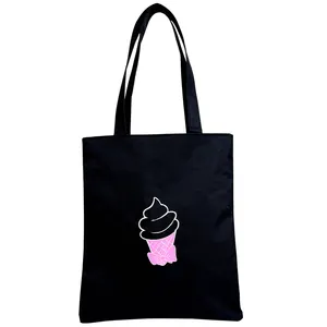 Supply Cheaper Student tote black canvas bags Handbags with printed logo Optional