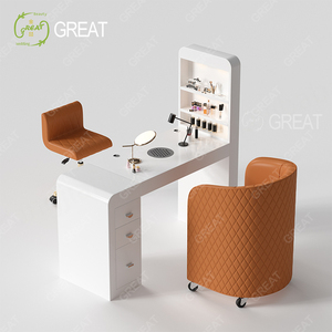 Moderno Juego de Mesa y Silla de Manicura de Madera Blanca de Lujo, Escritorio de Uñas Rosa de un Solo Asiento para Salón de Belleza en Venta - Product Image 4