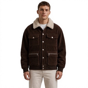 <b>Men's</b> Corduroy <b>Trucker</b> <b>Jacket</b> Sherpa Lined Vintage Streetwear 100% Cotton Button Front Pocket - Product Image 4