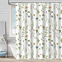 Rideau de douche floral pour salle de bain, décoration de salle de bain avec feuilles colorées, ensemble de rideau de douche avec crochets