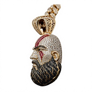 Collar con Colgante de Moissanita Color Oro para Hombre, Diseño de Rostro con Barba, Joyería con Pedrería, Accesorio de Moda - Product Image 2
