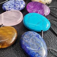Pendentif en cristal naturel en forme de goutte d'eau avec trou latéral de 2 mm, pierre brute, cordon en cuir ciré, accessoires de bijoux