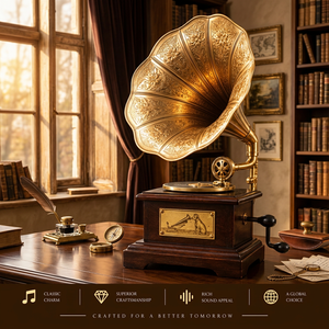 Gramophone carré de style vintage, lecteur de musique décoratif pour la maison, le bureau, la table, décoration intérieure antique et classique - Product Image 3