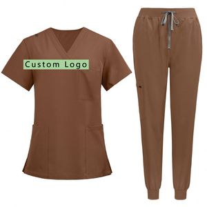 V Neck Zipper <b>Scrub</b> Top And Jogger Leg Pants <b>Set</b> Unisex Solid Color Medical Nursing Spa <b>Scrubs</b> Uniforms Medical <b>Scrubs</b> <b>Sets</b> - Product Image 1