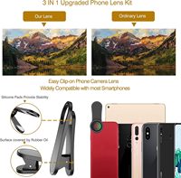 Kit d'objectif de caméra de téléphone 3-en-1 amélioré 198 ° Fisheye + Macro + 120 ° Grand Angle Clip-on pour Samsung Android iphone Smartphones