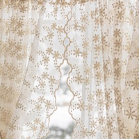 Cortina corta bordada de encaje transparente 100% poliéster estilo japonés-coreano moderno sin perforaciones para ventana de media altura o de piso a techo pequeña