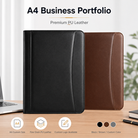 Portafolio de Negocios A4 de Cuero con Envío Rápido, Tapa Dura de PU de Grano Fino con Costura en Arco, en Stock para Ejecutivos, Reuniones y Oficina