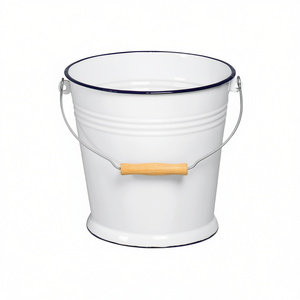 Cubo de 10 L, 27 cm x 29 cm, Esmaltado en Blanco con Asa de Madera - Product Image 2