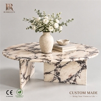 Table basse moderne en marbre Calacatta Violet rouge rose, table centrale ovale de luxe en pierre naturelle avec plateau en marbre