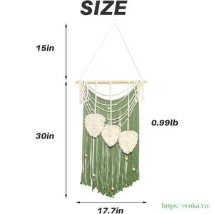 Décoration murale pour chambre et salon, feuille en macramé, design moderne, tissu 100% coton, Vietnam - Product Image 5