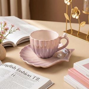 Taza y platillo de café con degradado de concha de perla, pequeños y elegantes, exquisitos y de alta calidad estética, taza para té de la tarde - Product Image 5