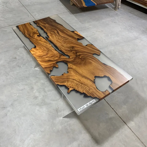 Mesa de comedor de resina epoxi transparente hecha a mano con borde natural de <span class=keywords><strong>madera</strong></span>, mesa de té de oficina con patrón de río transparente - Product Image 6