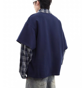 Commercio all'ingrosso autunno nuova tendenza Streetwear Polo con collo a manica lunga camicia di flanella Patchwork a manica corta felpa da <span class=keywords><strong>uomo</strong></span> - Product Image 3