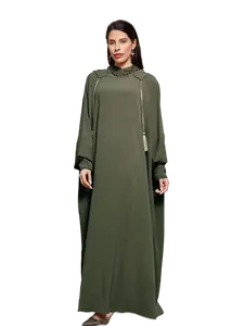 아랍 여성을위한 후드 머리 스카프 롱 스커트와 로프 액세서리가있는 새로운 유행 아바야 전통 이슬람 가운