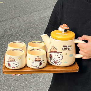Ensemble de théière et de tasses en porcelaine de luxe Snoopys, 4 pièces, vaisselle en céramique, ensemble de théière en céramique, tasses pour cadeaux - Product Image 2