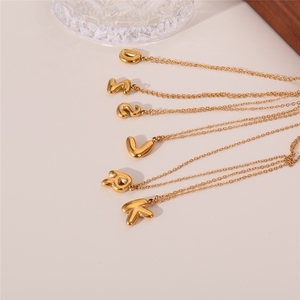Collana con Ciondolo a Lettera Iniziale a Bolla Lucida Placcata <span class=keywords><strong>Oro</strong></span> 18K, Piccola, a Forma di Palloncino, con 26 Lettere, Gioielli Fai da Te - Product Image 5