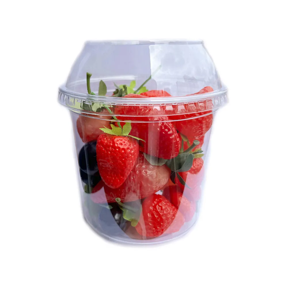 24oz Clear Recycled PET Plastic Cups For Ice Cream Dessert Cups Snack Deli Container With Dome Lids No Hole