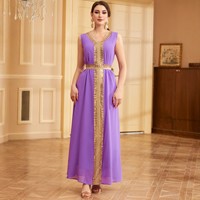 Robe Abaya pour femmes de couleur violette, ensemble deux pièces, robe élégante de style ethnique pour femmes, robe à paillettes, applique brodée, manches longues