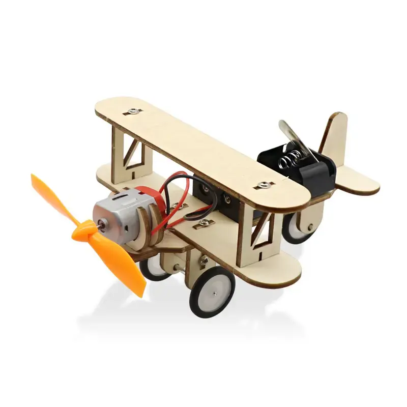 Kids Electric DIY Invention Double Wing Electric Taxiing Aircraft Children Handmade Materials Popular Science Model Gift