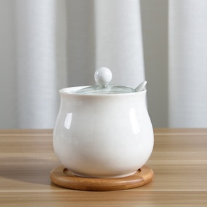 Veweet — pot porte-<span class=keywords><strong>condiments</strong></span>, pot moderne en porcelaine en céramique avec plateau en bambou - Product Image 5