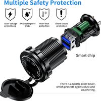 Chargeur USB pour moto 12V-24V, Port QC3.0, 18W, Charge rapide, prise USB pour voiture, bateau, marine, avec interrupteur d'alimentation
