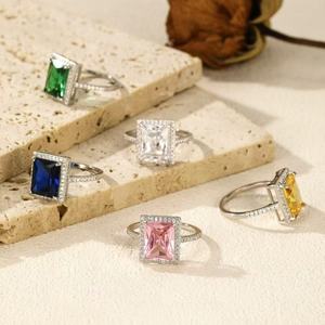 แหวนเพชรสวิสทรงสี่เหลี่ยมสำหรับผู้หญิงแหวนหรูหราสีสันสดใส925เหลี่ยมสำหรับงานแต่งงาน - Product Image 2