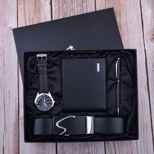High-quality Men's Genuine Leather Wallet Belt Quartz <b>Watch</b> Pen Business Cooperation Gift <b>Set</b> with Gift Box Custom logo - Product Image 2