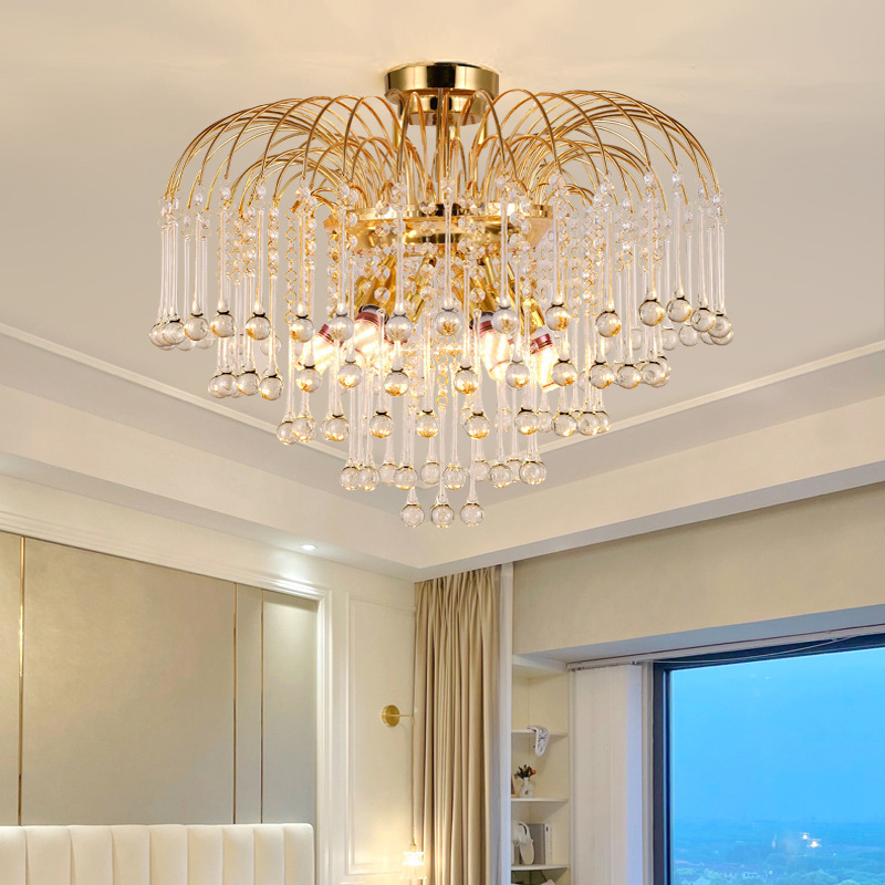 BGST Vintage Luxury Water Drops Adjustable Height LED Design Crystal Chandelier for Living Room Bedroom Hotel Villa Decoration
