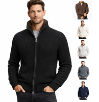 Veste en cachemire et laine pour homme à double fermeture éclair en noir, pull bomber en tricot côtelé épais avec col en fausse fourrure pour vêtements d'extérieur d'hiver de luxe