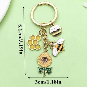 Wholesale Personalized Pearl Sun Flower Pendant Key Chain <b>Cute</b> Honey Bee Charm <b>Keyring</b> for Women - Product Image 4