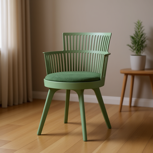 Chaise de salon Homeera, dossier à lattes en plastique vert, accoudoirs, design minimaliste moderne, coussin en mousse, mobilier de maison - Product Image 2