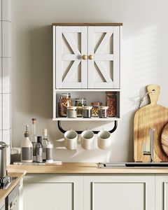 Armoire murale de style campagnard en noyer blanc, armoire suspendue multifonctionnelle avec porte-serviettes pour la décoration intérieure de la maison - Product Image 1