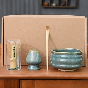 Ensemble de quatre pièces pour la cérémonie du <span class=keywords><strong>thé</strong></span> de la dynastie des Song de style japonais Support de cent livres en bambou blanc pur Bol à matcha Support à fouet Service à <span class=keywords><strong>thé</strong></span> - Product Image 1