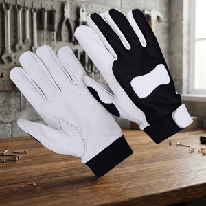 Gants de travail antidérapants en polyester avec poignet élastique, 11 oz, 10 pouces, blanc/noir, pour usage général et assemblage - Product Image 2