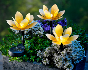 Lampu dekorasi taman tenaga surya berdiri 3 buah, patung pasak Lotus led lampu dekorasi taman - Product Image 1